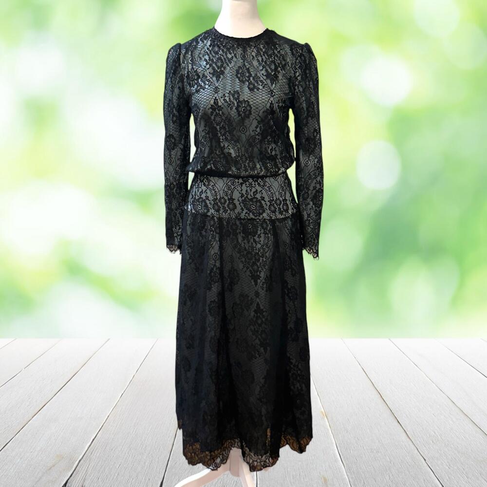 Vintage JESSICA MCCLINTOCK Lace Gown Maxi Dress Puff Sleeve Gothic Formal Sz 2 - Picture 14 of 16